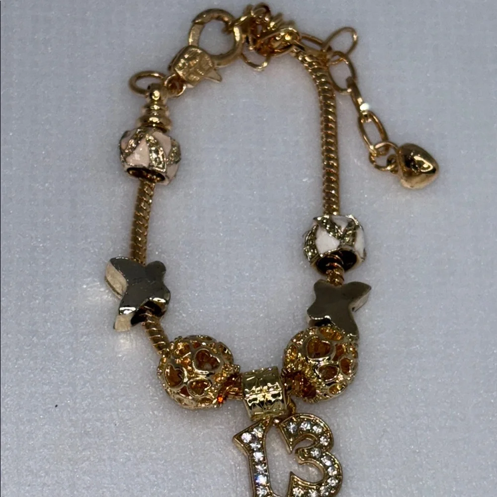13 yr old girl jewelry gift set Gold NecklacePendant and charm bracelet NWT